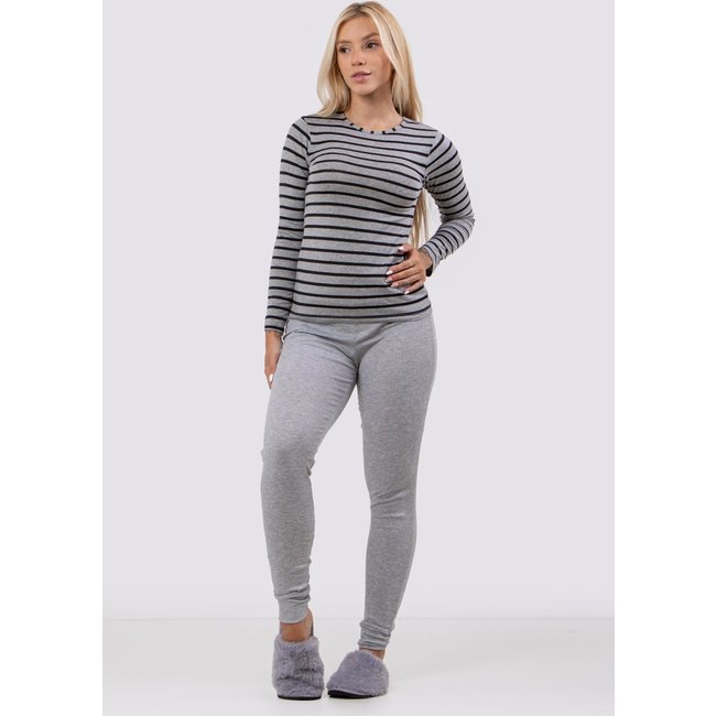 Pijama Linha Noite Calça Jogger Moletom Diluxo Listrado Cinza