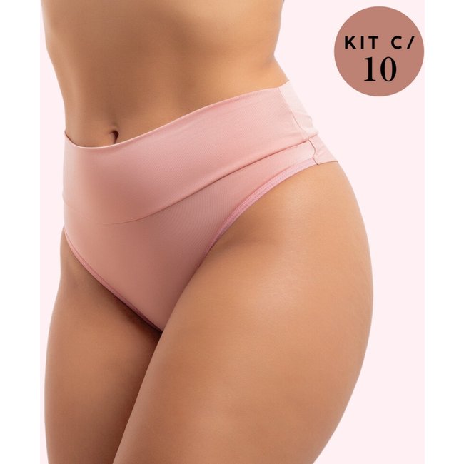 Kit 10 Calcinha Feminina Cós Alto Duplo Calcinha Cintura Alta preço Atacado Revenda Kit em Cores Sortidas