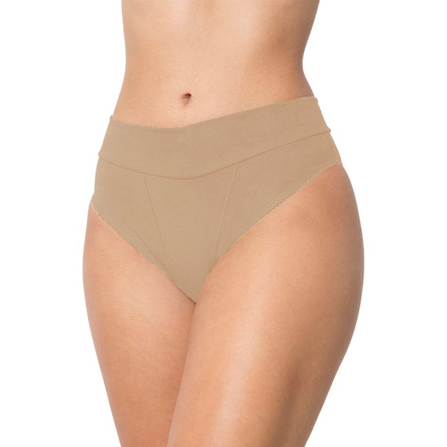 Calça Gabi Lingerie de Cotton Cós Lingerie Algodão Confortável Lisa Costura Três Pontos Calcinha Reforçada Bege