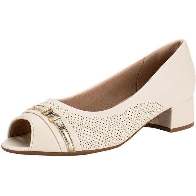 Peep Toe Feminino Salto Grosso Piccadilly 114156 0084156 Bege
