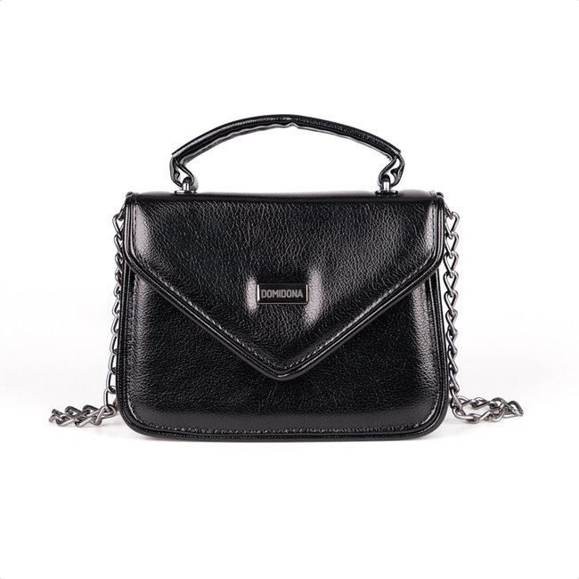 Bolsa Feminina Preto Domidona Tiracolo Metalizada Corrente Alça Ajustável