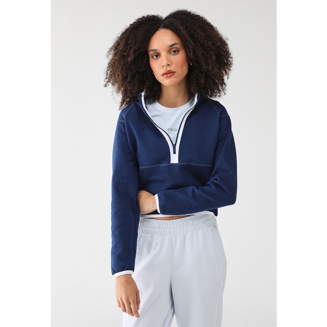 Blusa de Moletom Cropped Fechada Fila Meio Ziper Cotton Blend Azul
