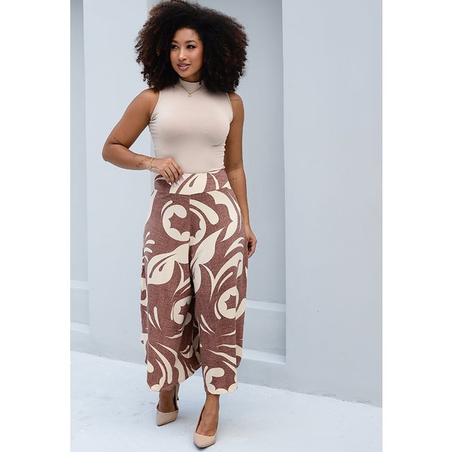 Calça Pantacourt com Cós BBonnie Noemi Estampa Marrom
