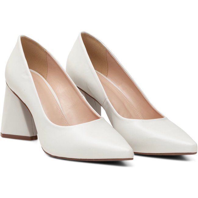 Sapato Feminino Scarpin Salto Triangulo Napa Off White 183100