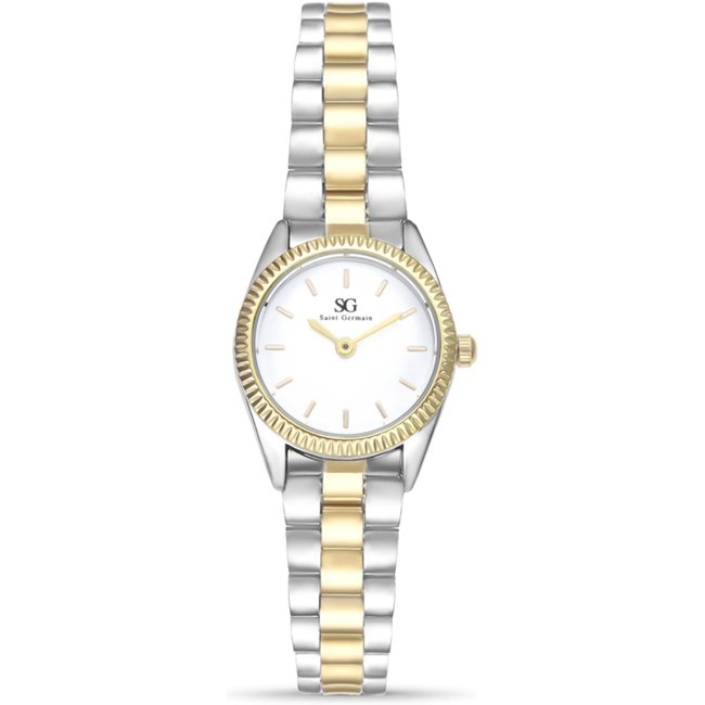 Relógio Feminino Saint Germain Celeste Bicolor Mini Prata e Dourado com Bisel Canelado
