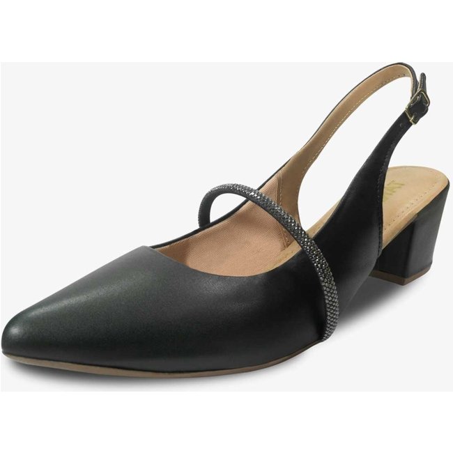 Scarpin Feminino Takata Slingback Salto Baixo Bloco Boneca Brilho Mary Jane Preto