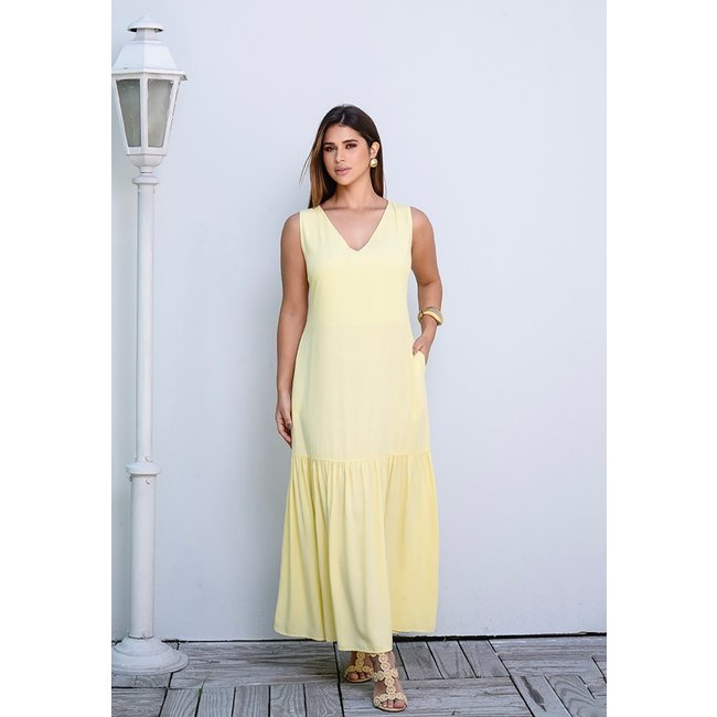Vestido Longo com Barra Franzida BBonnie Isabelly Amarelo