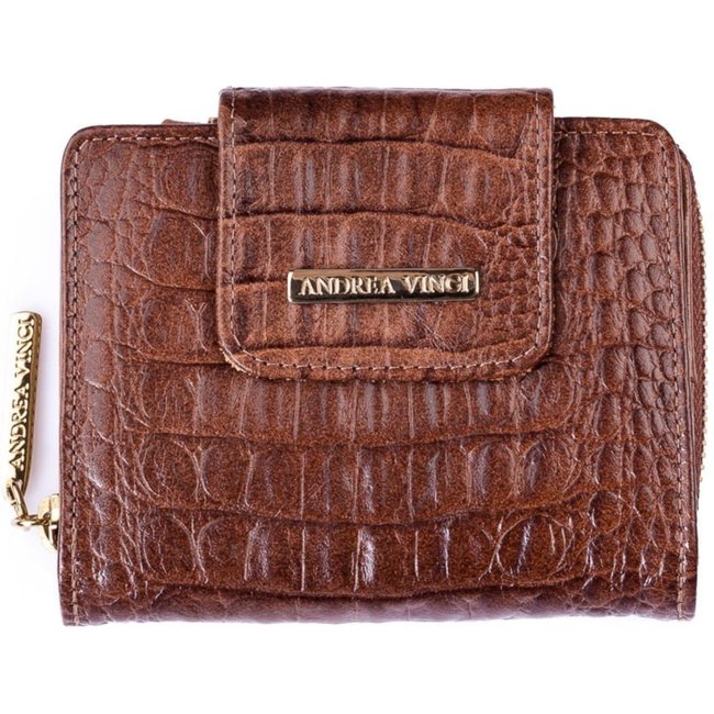Carteira feminina de couro croco Lolla 10x13cm - Whisky
