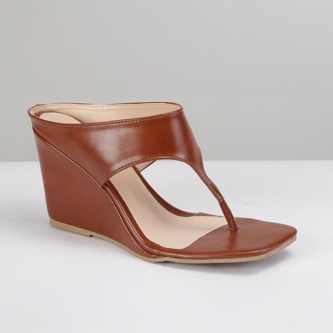 Sandália Feminina Anabela Minimal Square Bico Quadrado Preto 34 Marrom