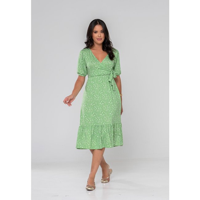 Vestido Aura Manuela Floral Delicado Verde