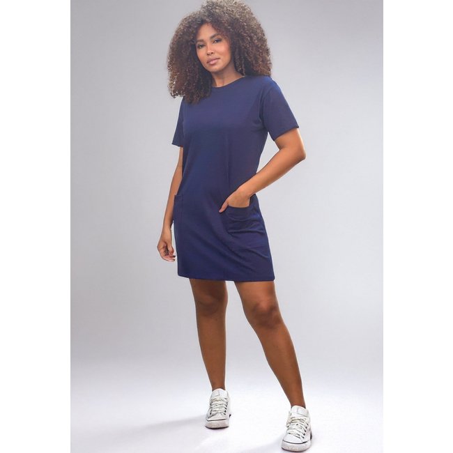 Vestido Cabanafree Curto Algodão Manga Curta 02 Bolsos Azul Marinho