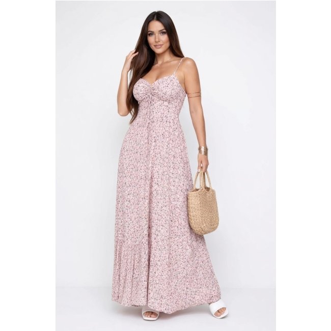 Vestido Longo D Bell Outlet Fashion Alcinha Estampado Rosa