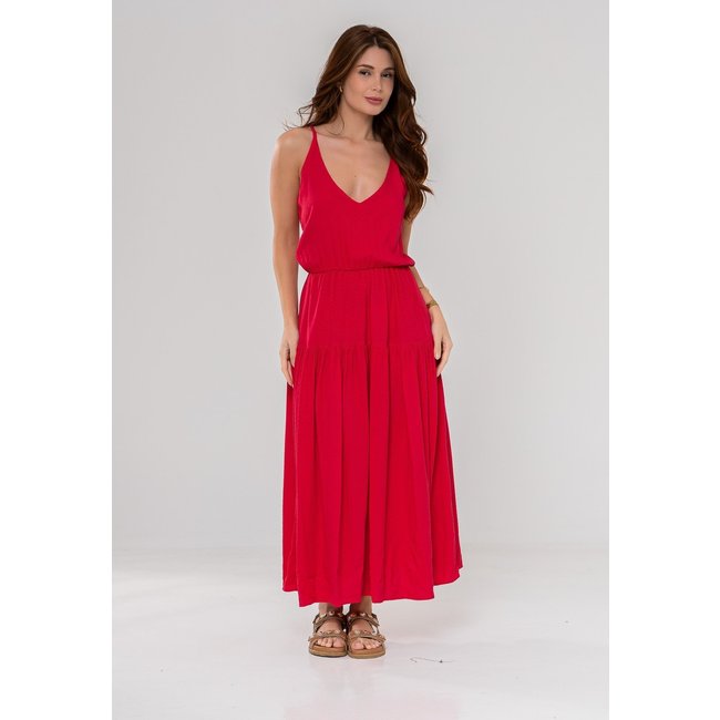 Vestido Aura Solange Viscose Maquinetada Vermelho