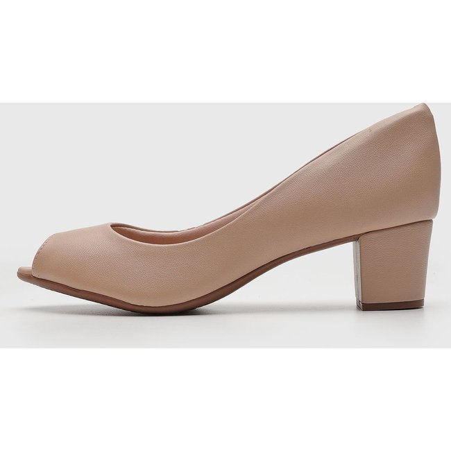 Peep Toe Beira Rio Salto Grosso Bege