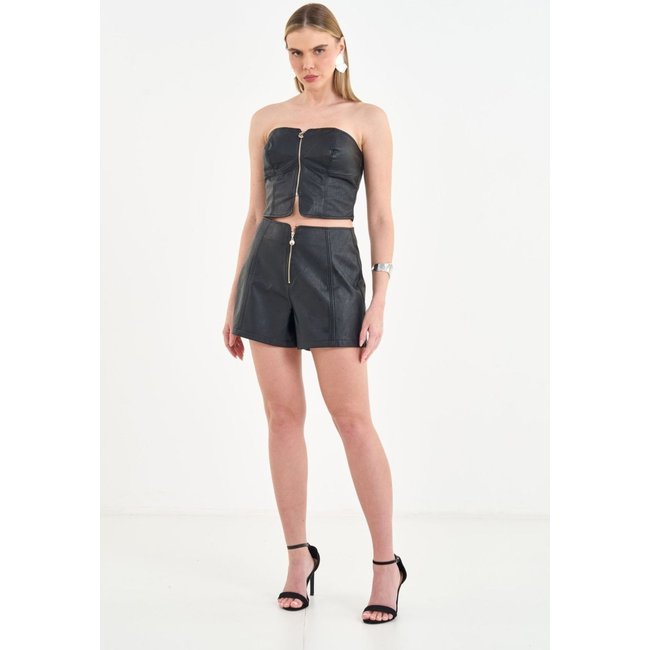 Short PU Com Zíper Frontal ACT Feminino