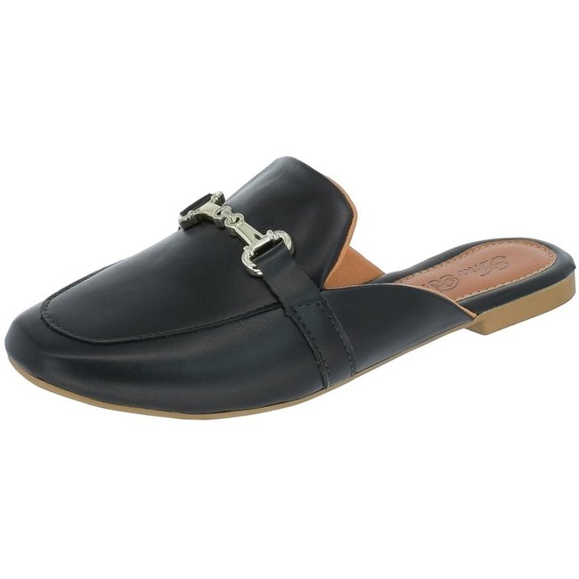 Mule Feminino Sapatilha Rasteira Bico Quadrado 132 Ana Brito Preto