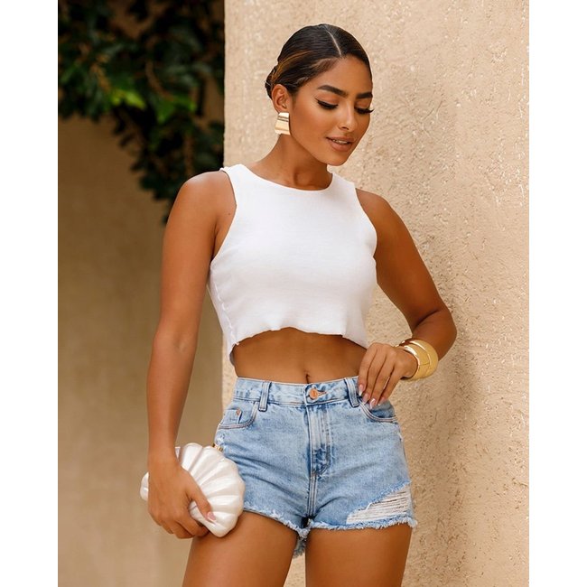 Shorts Jeans Feminino Boyfriend Básico 00231 Sky Claro Consciência