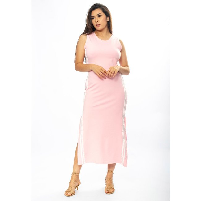 Vestido Amazônia Vital Midi Faixa Lateral Rosa