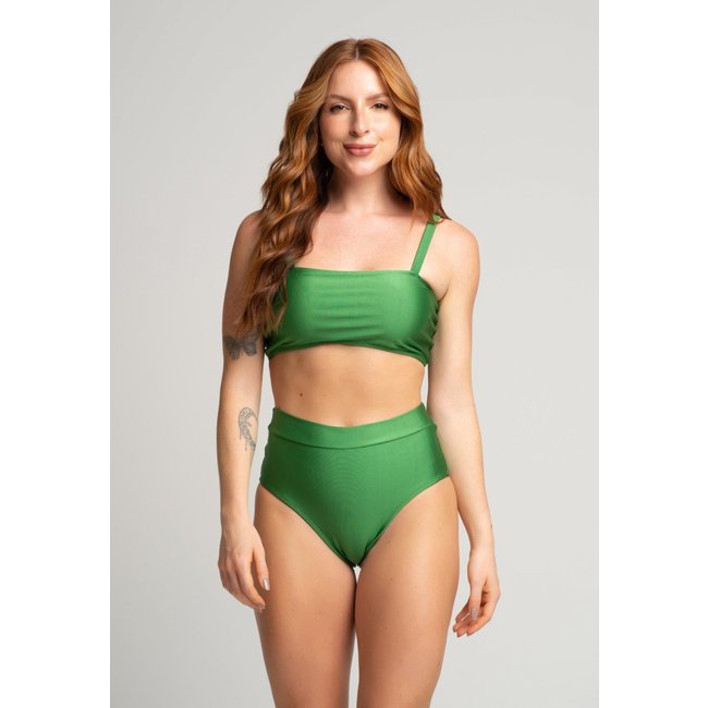 Biquíni Top Faixa Bella fiore Modas Hot Pants Liso Cintura Alta Verão Verde