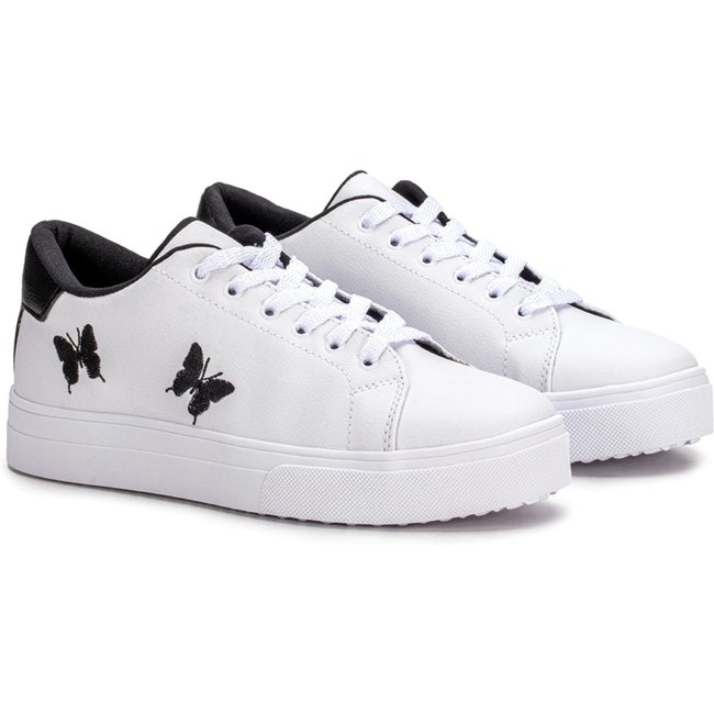 Tenis Feminino Casual Branco Borboleta Estilo Shoes