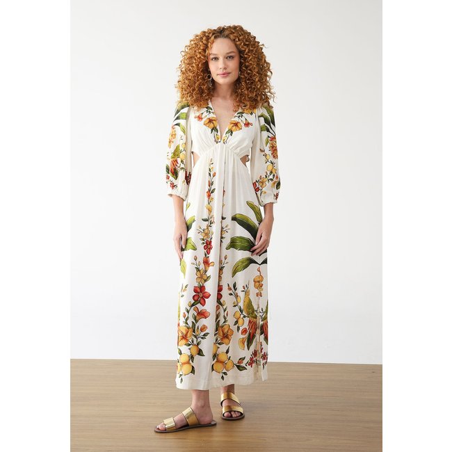 Vestido FARM Longo Cropped Bosque Chic Branco