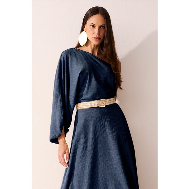 Blusa Lisa Ampla Ombro Único Azul Marinho Charry