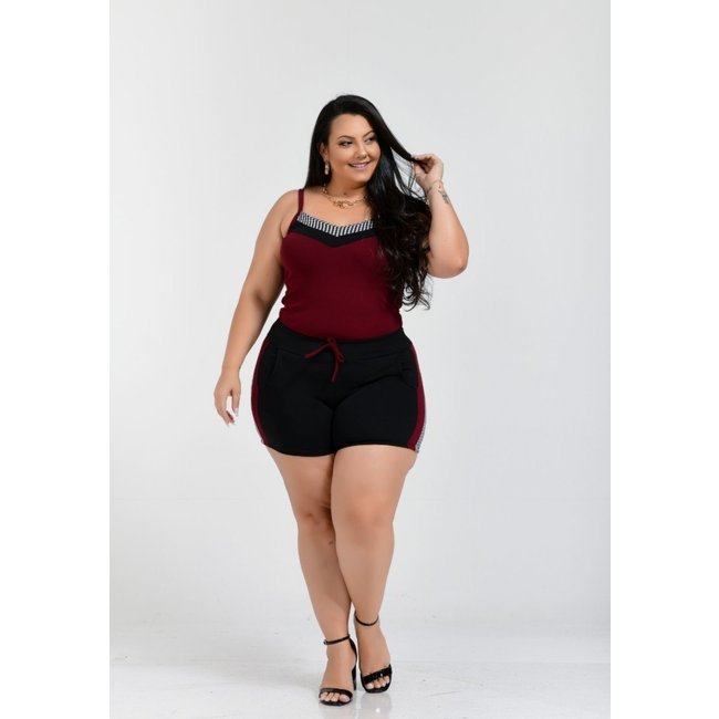 Conjunto Summer Body Blusa Alça com Shorts Bordô Xadrez