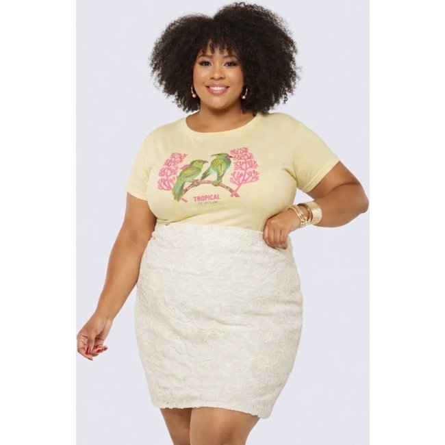 T-shirt Plus Size D Bell Outlet Fashion Tropical Amarelo
