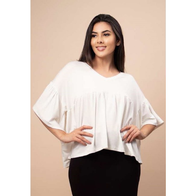 Blusa Bata Fulô Babado Malha Off White