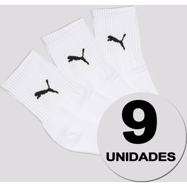 Kit Meia Puma Esportiva Cano Médio 9 Pares Feminino Branca