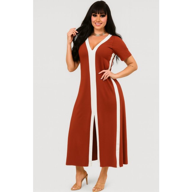 Vestido Longo Longo Gola V D Bell Outlet Fashion Vermelho