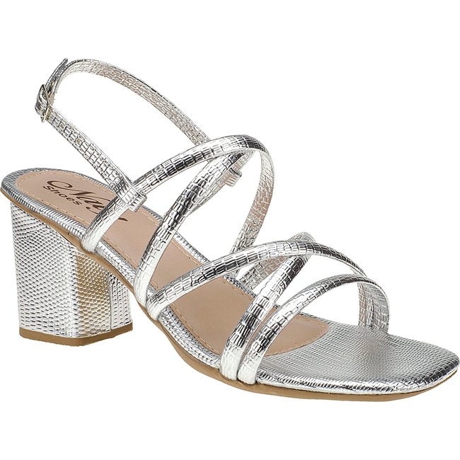 Sandália Salto Alto Crocco 7,5 cm Tiras Social Casual Prata