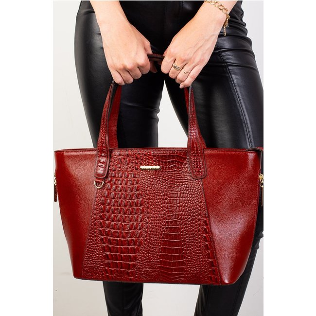Bolsa feminina de couro croco Audrey - Vermelho