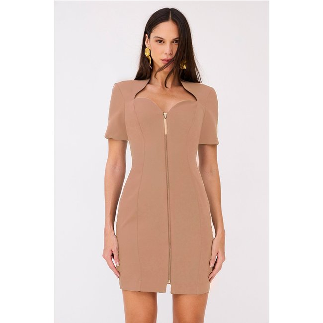 Vestido Curto Liso Com Zíper Frontal Gengibre Charry