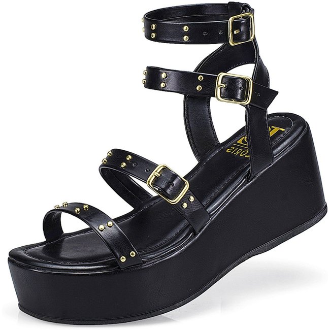 Sandália Feminina Tira Anabela Flatform Fivela Preto 440 Preto