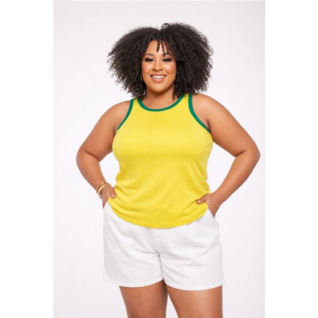 Regata Plus Size D Bell Outlet Fashion Brasil Estampada Amarelo