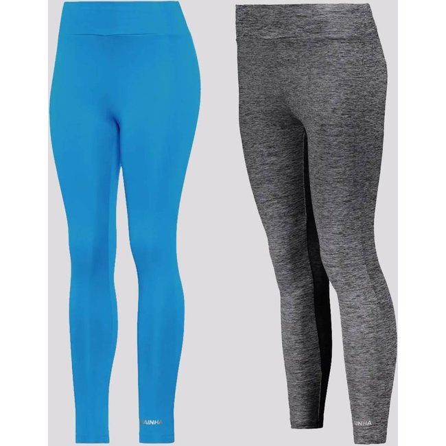 Kit 2 Calças Legging Rainha Classic UV 50+ Joy II Feminina Cinza e Azul