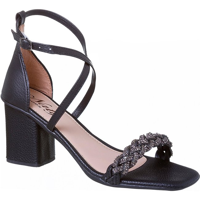 Sandália Salto Alto 7,5 Traseiro Fechado Trançado Strass Casual Social Naty Shoes