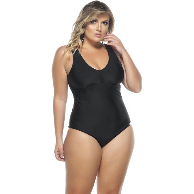 Maiô Plus Size Clássico, Sem Bojo, Preto - Preto