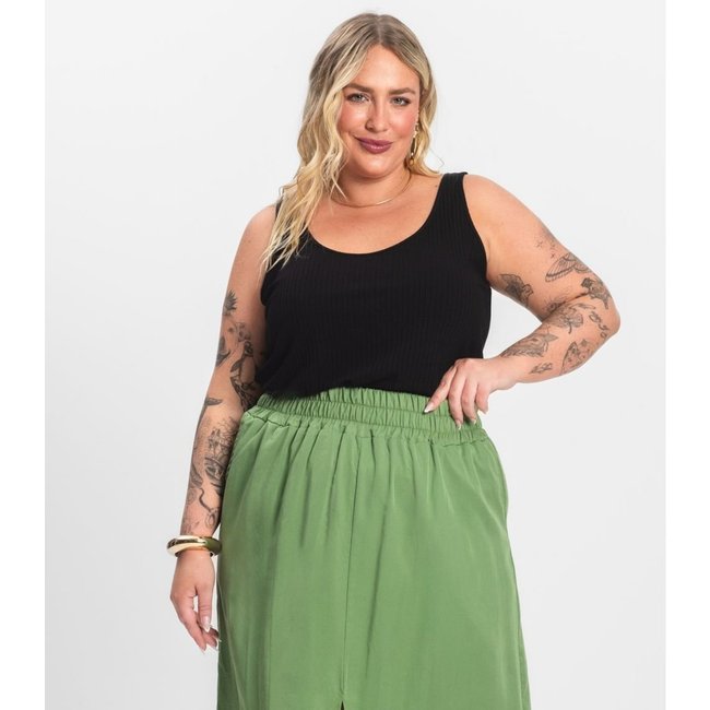 Regata Plus Size Em Ribana Canelada Secret Glam Preto