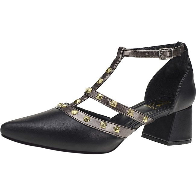 Sapato Feminino Lóris Shoes Scarpin Spyke Confort Saltinho Baixo Bloco Fivela 005 Preto