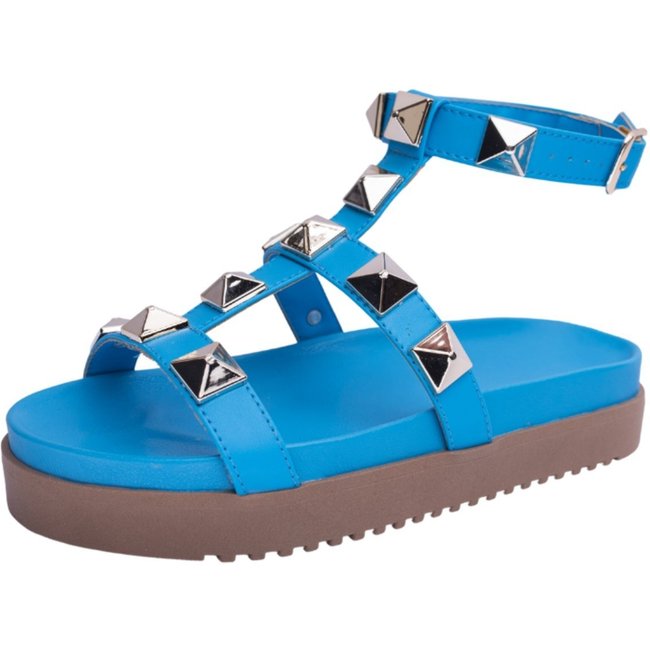 Sandalia Papete Rasteira Feminina Azul Piramide Sola Alta Tellini Store
