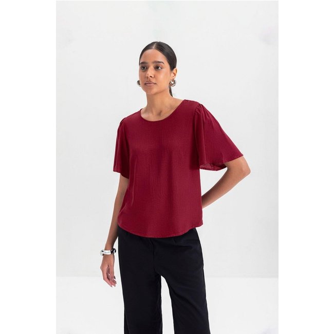 Blusa Feminina Em Viscose Essendi Bordo Bordô