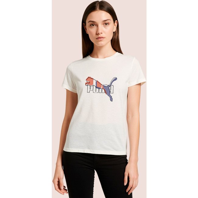 Camiseta Puma Feminina Logo Tee Algodão Off White