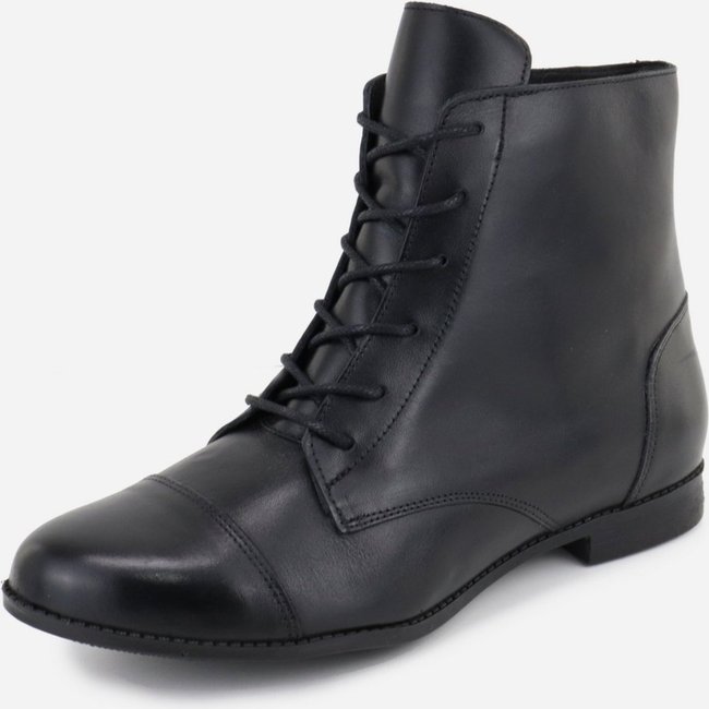 Bota em Couro Salto Baixo Amarrar Maria Paula Cano Curto Preto