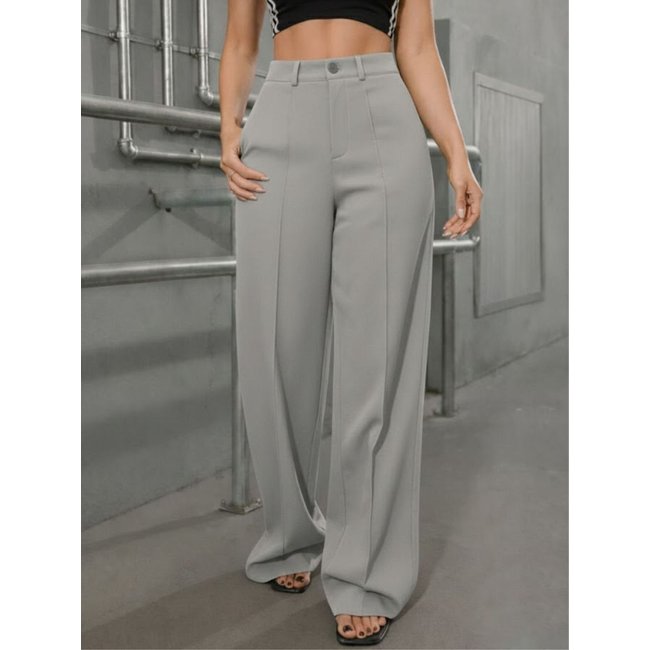 Calça Wide Leg Pantalona Alfaiataria Feminina CKF Wear Cinza