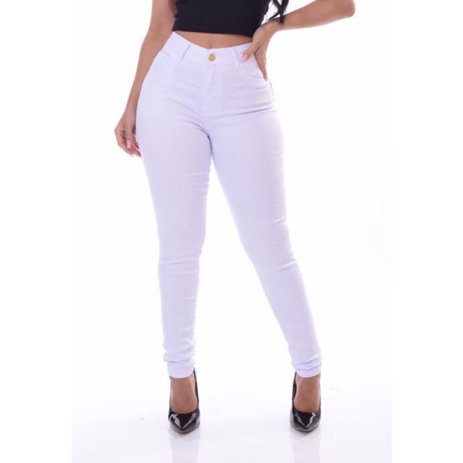 Calça Feminina Branca Pérola Com Bolso Celular