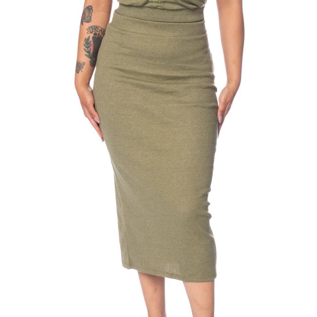 Saia Feminina Habana Canelada Midi Verde