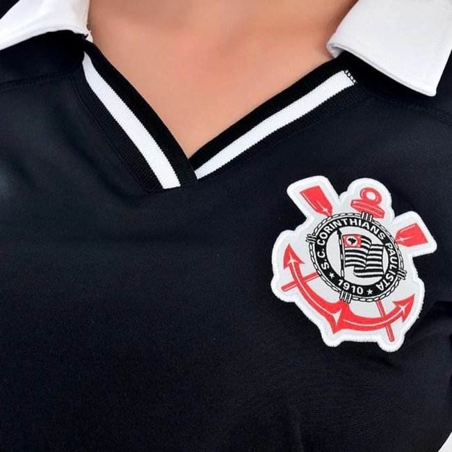 Camisa Polo Cropped Corinthians Dry Preta Preto