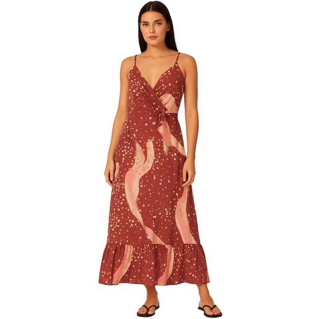 Vestido Longo FMF Indiano Estampado Bordô